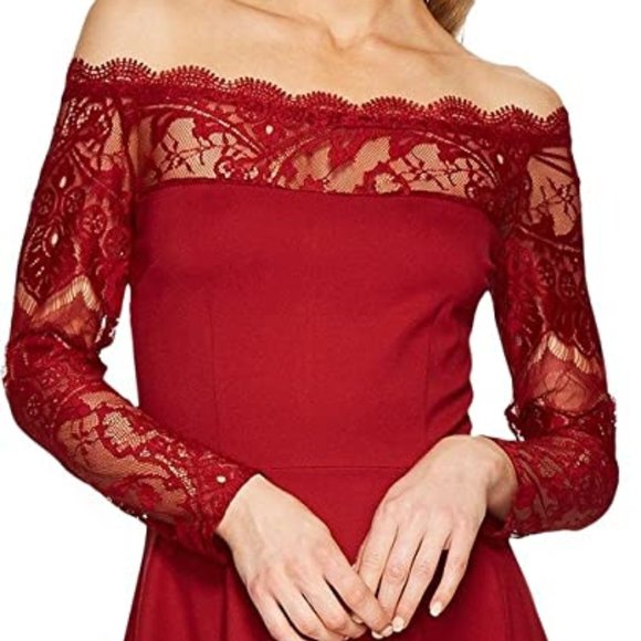 BB Dakota Dennett red lace off the shoulder dress - Picture 2 of 10